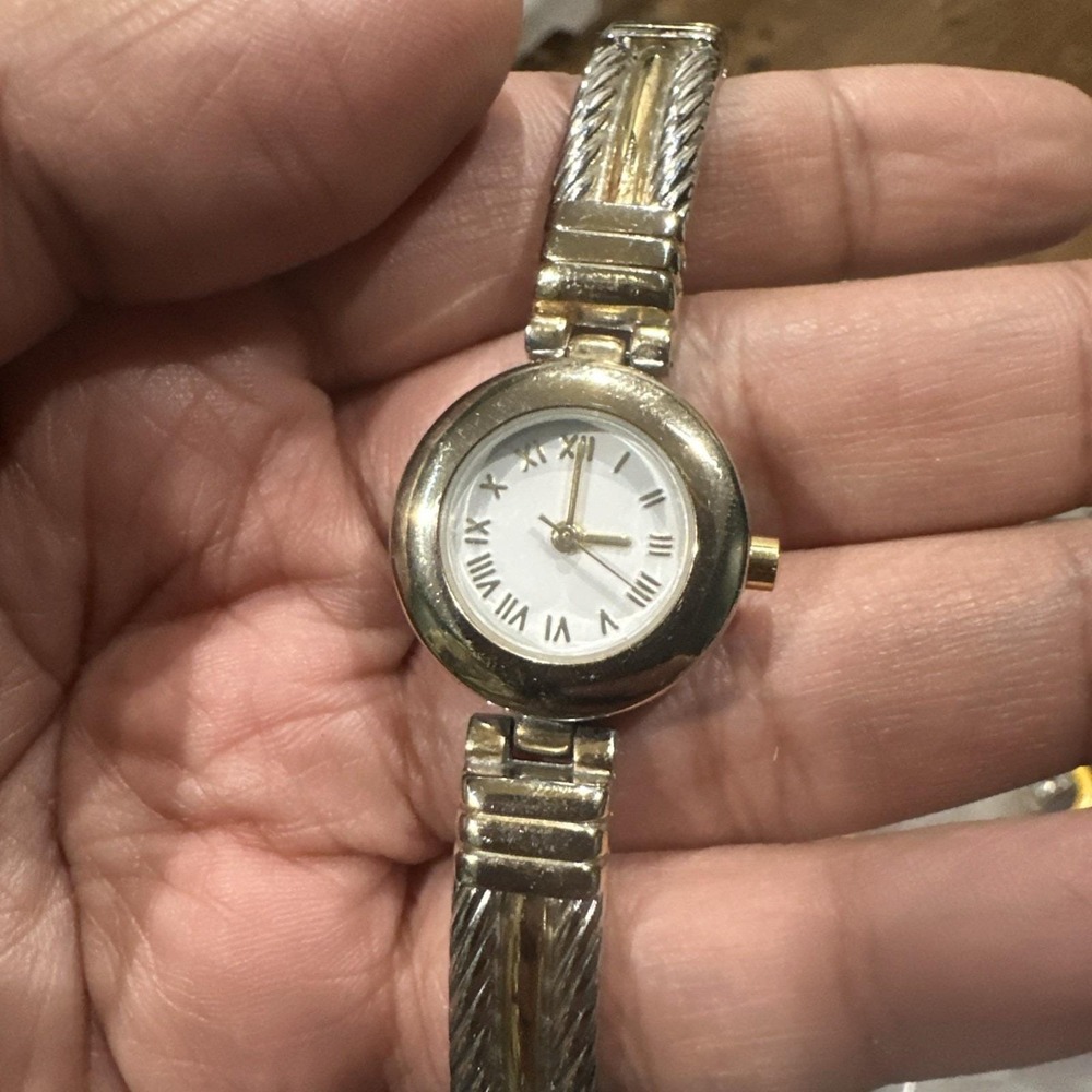 Working Two Tone Ladies Watch‎ 22mm Quartz Watch New Battery Fit 8in Big Wrist